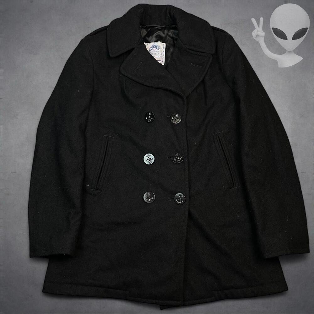 Authentic US Navy Wool Pea Coat DSCP Quarterdeck Collection Black Size 14L Long